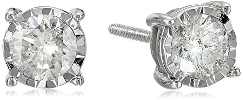 14k Round Diamond White Gold Miracle Stud Earrings (3/4cttw, J-K Color, I2-I3 Clarity)