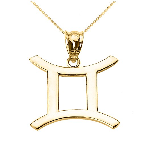 14K Yellow Gold Gemini Zodiac Astrological Sign Charm Personalized Pendant Necklace, 16"