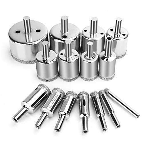 15 Pcs Diamond Drill Bits for Ceramic, Diamond Hole Saw Drill Bit Set Kit, Premium Glass Drill Bit for Bottles,Pots, Marble, Granite Stone, Tile Cutting 0.23 Inch - 2 Inch（6mm - 50mm）YLYL