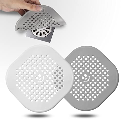 2 Pack Drain Hair Catcher Durable Silicone Drain Protector Sink Drain Strainer Hair Stopper for Shower Kitchen Bathroom Tub Grey