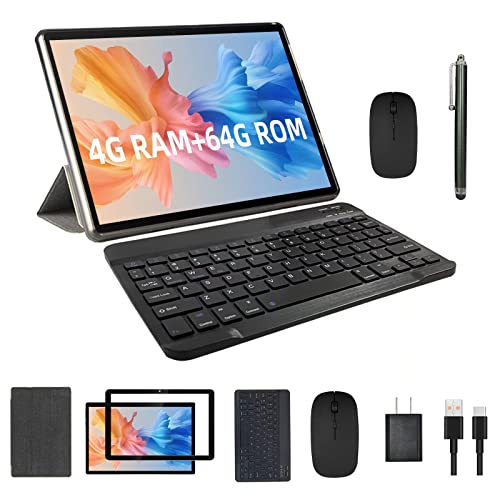 2023 Newest 2 in 1 Tablet, 10 inch Android 11 Tablet with Keyboard, 4GB+64GB, Tablets with Case Mouse Stylus, 1.8GHz Quad Core, 1280*800 HD Touch Screen, 8MP Dual Camera, Games, Wi-Fi, BT Tableta PC.