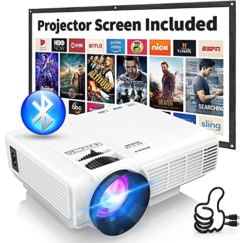 2023 Updated Mini Projector with Bluetooth and Projector Screen, 8500Lumens Full HD 1080P Supported Portable Video-Projector, Home Theater Movie Projector Compatible with HDMI,USB,AV,Laptop,Smartphone