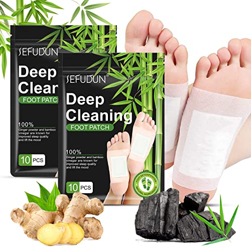 20PCS Foot Pads, Deep Cleansing Foot Patch, Natural Bamboo Vinegar Ginger Powder Foot Pads for Foot Care, Adhesive Sheets for Relieve Stress, Improve Sleep, Relaxation & Pain Relief