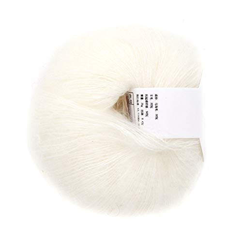 26g/Roll Soft Angora Mohair Yarn Wool Knitting Yarn for Clothes Scarves Sweater Shawl Hats and Craft Projects Include A Crochet(White)