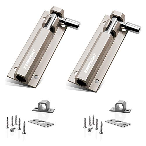 2PCS Door Security Slide Latch Lock Barrel Bolt with Solid Heavy Duty Steel to Keep You Safe and Private, Brushed Nickle Finish Door Latch Sliding Lock(2.95in)