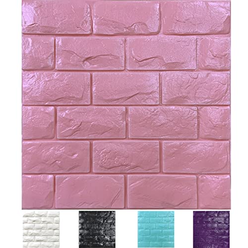 30PCS 3D Wall Panels Peel and Stick Faux Brick Wallpaper Pink Self Adhesive Foam Brick Paneling Faux Stone Wall Panels (30PCS, Pink)