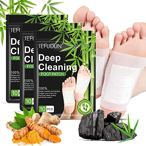 30PCS Detox Foot Pads, Foot Detox Pads, Detox Foot Patch, Deep Cleansing Foot Pads, Natural Bamboo Vinegar Ginger Powder Foot Pads for Relieve Stress, Improve Sleep, Remove Dampness