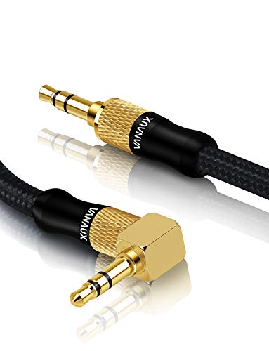 3.5mm Audio Cable， VANAUX 90 Degree Right Angle Auxiliary Cable Stereo Aux Jack to Jack Cord Compatible for Mp3 Player, Car Stereos, Smartphone, Speakers, Headphone and More(6.6ft/2m)