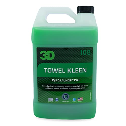 3D Towel Kleen Concentrated Microfiber Towel Detergent - Deep Cleans, Restores & Maintains Car Wash Towel Life - Low Foam, No Residue Premium Laundry Soap 1 Gallon