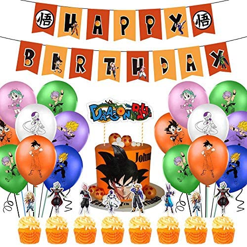 42Pcs Kids Birthday Party Decorations Set,Anime D-B-Z Party Decorations Banners,Balloons,Cake Toppers Super Saiya Party Favor