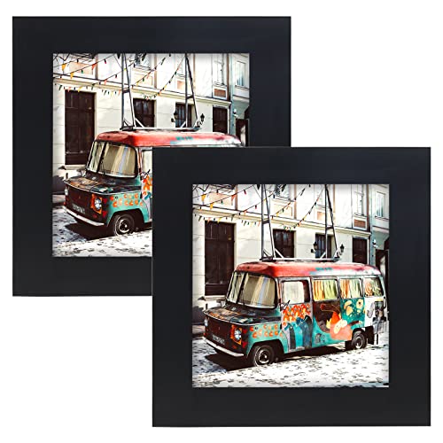 4x4 Black Picture Frames Square Classic Natural Wood 2 Pack for Wall Mounting and Tabletop Display