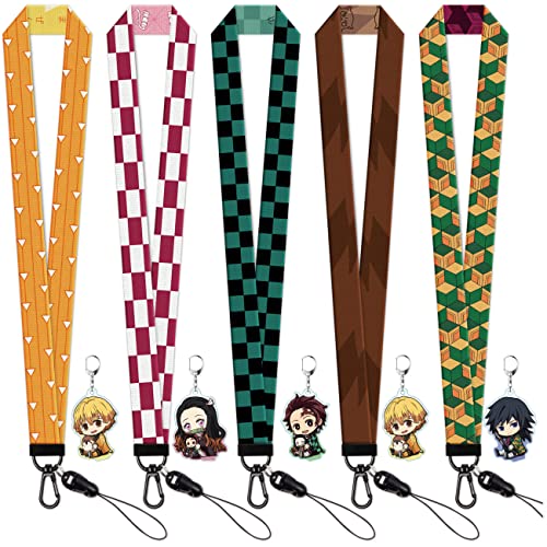 5 Pack Neck Lanyard for Keys ID Badges Key Chain Card Cute Anime Cartoon Lanyards for Women Men Guys Girl Boys Kids Teachers The Office Keychains GS347