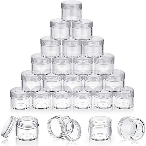 50 Pieces 20g Empty Clear Plastic Pot Jars with Lids Round Cosmetic Sample Containers Mini Travel Jars for Storage of Creams Lipsticks Ear Studs