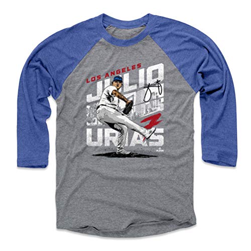 500 LEVEL Julio Urias 3/4 Sleeve T-Shirt (Baseball Tee, Large, Royal/Heather Gray) - Julio Urias City Name WHT
