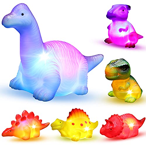 6 Packs Light-Up Floating Dinosaur Bath Toys Set, for Baby Toddler Nephew in Birthday Christmas Easter , Great Water Bathtub Shower Pool Bath Toy for Children Preschool