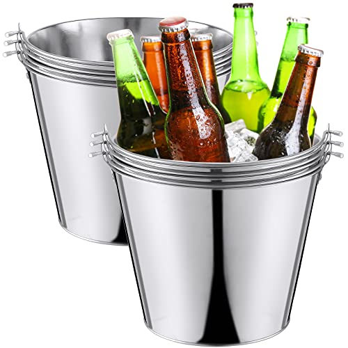 6 Pcs Galvanized Bucket 6.7 x 9.5 x 7.5 Inch Metal 5 L Ice Beer Bucket Silver Tin Large Metal Pail Steel Container with Handle for Wine Champagne Bar Kitchen Indoor Outdoor Holiday Party Supplies
