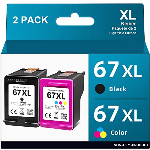 67XL Ink Cartridges Black/Color Combo Pack, Replacement for HP Ink 67, Fit for HP DeskJet 2700 2755e 4155e 4100 2700e 4100e 2752e, Envy 6055e 6000 6400 6455 Printer