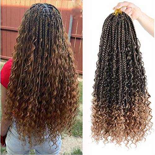 7 Packs Crochet Box Braids with Curly Ends 20 inch Box Braid Crochet Hair Extension 3X Bohemian Braiding Hair T27#