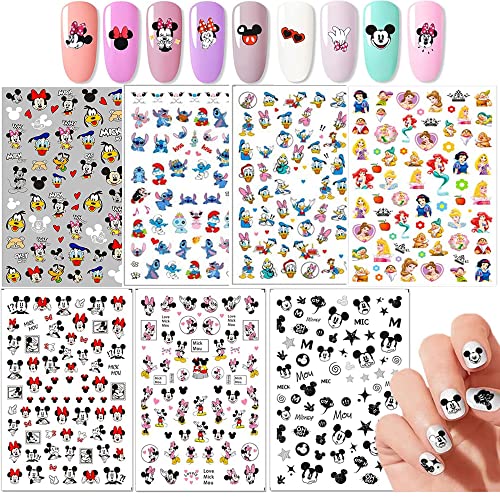 7 Sheets Nail Art Stickers 3D Cute Cartoon Nail Art Decals Self Adhesive Nail Sticker Cartoon Design Nail Stickers for Women Girls Kids Manicure Acrylic Nails Decoration Accessories