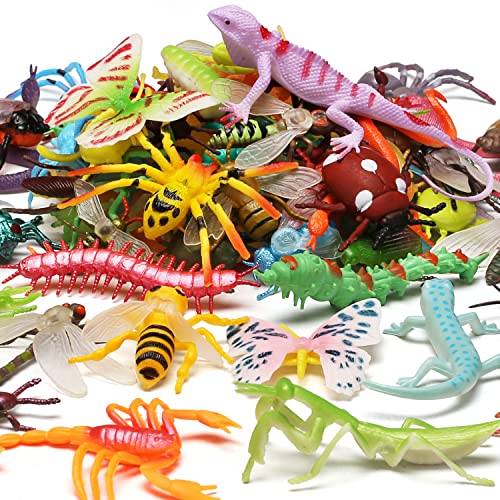 76 Pack Mini Plastic Bug Set, Realistic Insects Toy for Child, Fake Bugs Figure for Kid, Toddler, Insect Themed Party Favors Gift, Cupcake Topper, Education School Classroom reward, Sensory Bin Filler