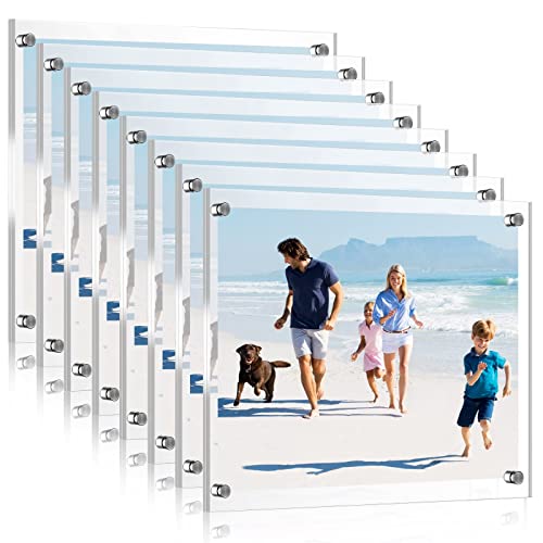 8 Pack Acrylic Floating Picture Frame 8.5 x 11 Inches Wall Mount Frameless Photo Frames Double Panel Clear Picture Frame for Home Office Photography Display, Full Frame Size 9.6 x 13.2 Inch