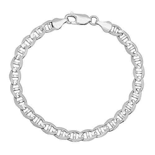 925 Sterling Silver 4.5mm Mariner Chain Link Anklet - Available in Silver or Yellow (Silver, 11)