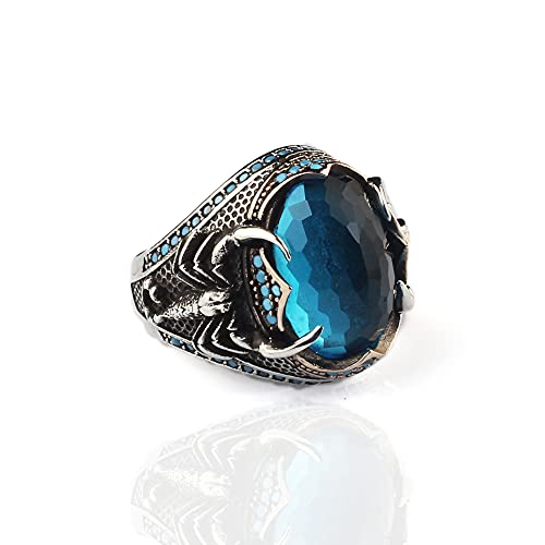 925 Sterling Silver Mens Ring, Blue Topaz Gem Stone Handmade Men Silver Ring, Silver Scorpion Ring for Men, Turkish Silver Ring gifts for men handmade rings valentines day gifts for him