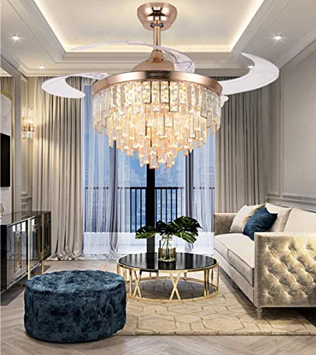 A Million 42" Crystal Ceiling Fan with Light Modern Luxury Chandelier Retractable Blades Remote 3 Speeds 3 Color Changes Silent Ceiling Fans Lighting Fixture, LED Kits Included