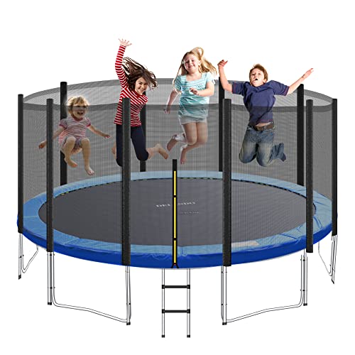 ABTOP Adults and Kids Trampoline, ASTM Approved 12 FT Trampoline with Ladder Non Slip, Enclosure Net, Spring Pad and Rain Cover, Upper Bounce Trampoline for Indoor and Outdoor, Weight Capacity 425LBS