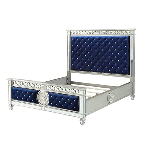 ACME FURNITURE Varian Queen Bed - - Blue Velvet & Mirrored