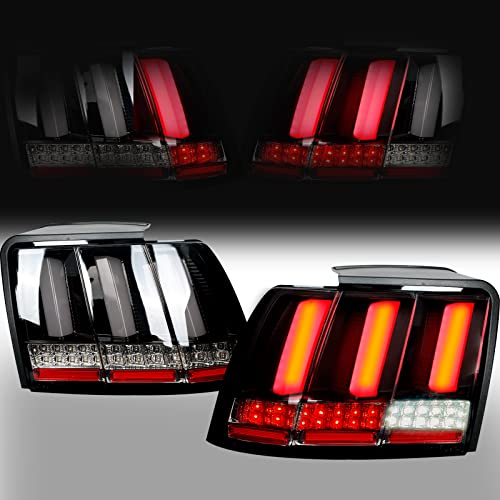 Acmex Tail Light Assembly, Compatible with 1999-2004 Ford Mustang With Clear Tube, Replacement Rear Smoked Lamps Pair of Passenger Right and Driver Left Side W/Sequential Turn Signal