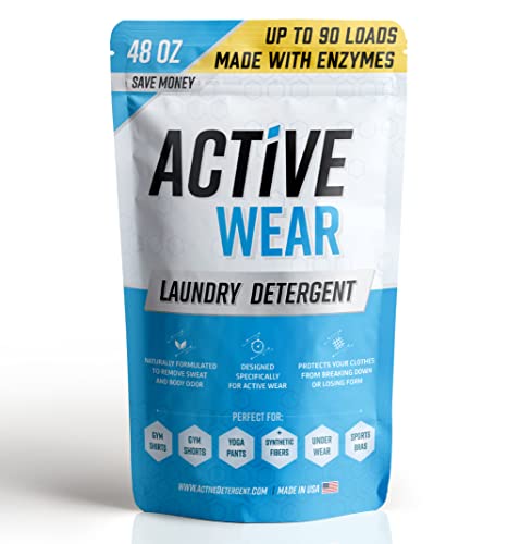 Active Wear Laundry Detergent & Soak - Formulated for Sweat and Workout Clothes - Natural Performance Concentrate Enzyme Booster Deodorizer - Powder Wash for Activewear Gym Apparel (90 Loads)