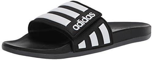 adidas Men's Adilette Comfort Adjustable Slides Sandal, Core Black/White/Grey, 11