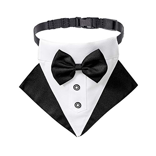 ADOGGYGO Formal Dog Tuxedo Wedding Dog Bandana Collar Dog Collar with Bow Tie Adjustable Dog Bowtie Collar Bandana for Small Medium Large Dog Pet (Large, Black)