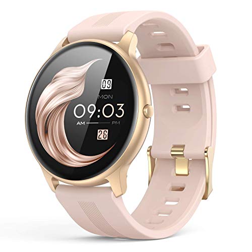 AGPTEK Smart Watch for Women, Smartwatch for Android and iOS Phones IP68 Waterproof Activity Tracker with Full Touch Color Screen Heart Rate Monitor Pedometer Sleep Monitor, Pink