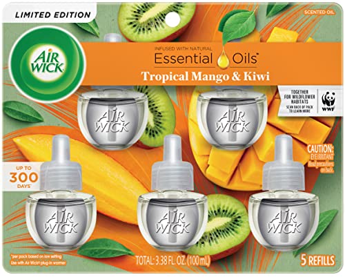 Air Wick Plug in Scented Oil Refill, 5 ct, Fresh Mango & Kiwi, Air Freshener, Essential Oils, Spring Collection