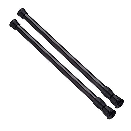 AIZESI 2PCS Tension Rod Tier Window Short Curtain Rod,16 to 28inch,Black,Small Short Expandable Spring Loaded Curtain Tension Rods for Cupboard,Kitchen，Small Window