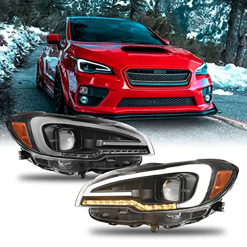 AKKON - For 2015-2021 WRX/WRX STI C-Shape LED DRL + LED Sequential Signal Black Projector Headlight