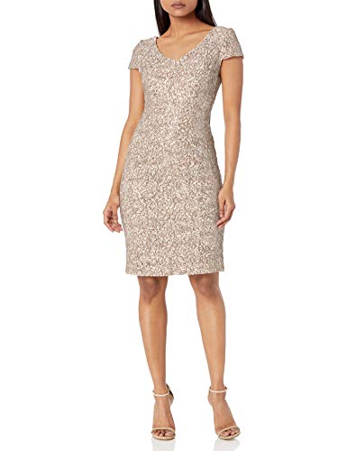 Alex Evenings Women's Short Shift Knee Length V Neck Dress (Petite & Regular), Champagne Ivory, 6