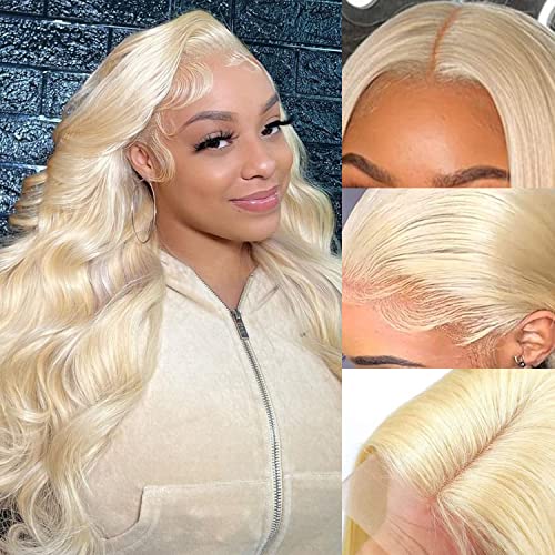 Alimoonbeam Blonde Lace Front Wigs Human Hair Body Wave 613 Transparent HD Lace Frontal Wig Human Hair 150% Density Brazilian Virgin Human Hair Pre Plucked With Baby Hair For Black Women 24 Inch