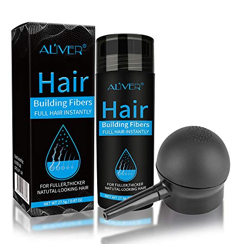 Aliver Hair Fibers for Thinning Hair & Spray - Black - 27.5 Gr, Undetectable Natural Formula - Thicker Fuller Hair in 15 Seconds - Conceals Hair Loss & Look Younger - Designed for Men & Women