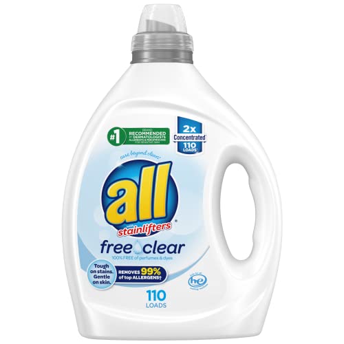 all Liquid Laundry Detergent, Clear for Sensitive Skin, 2X Concentrated, 110 Loads