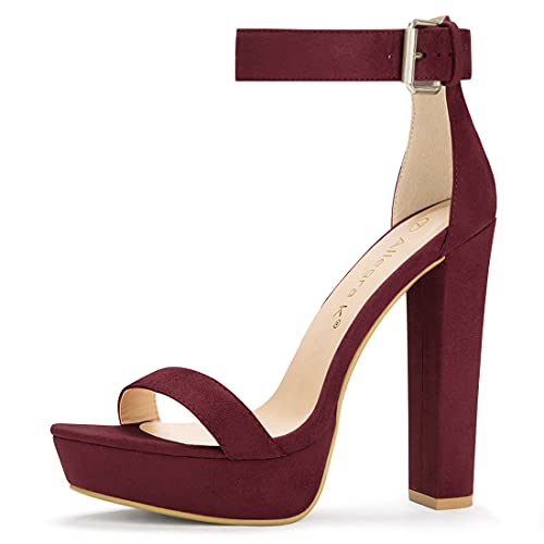 Allegra K Woman High Chunky Heel Ankle Strap Platform burgundy Sandals 9 M US