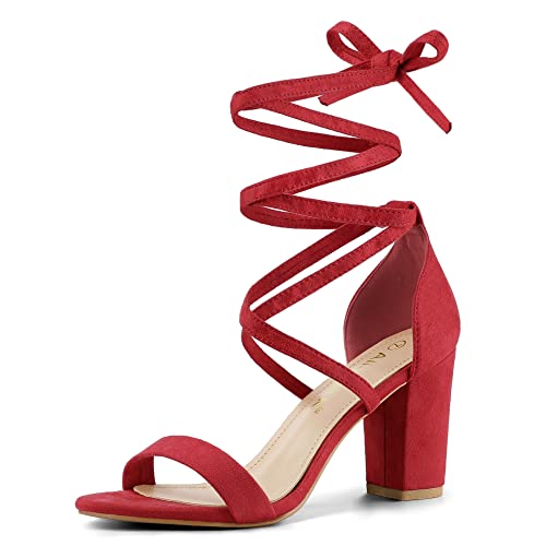 Allegra K Women's One Strap Block Heel Lace Up Red Sandals - 9 M US