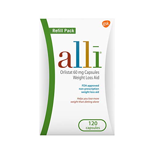 alli Weight Loss Diet Pills, Orlistat 60 mg Capsules, Non Prescription Weight Loss Aid, 120 Count Refill Pack