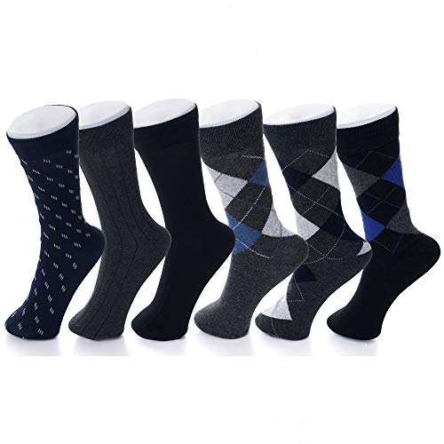 Alpine Swiss Mens Cotton 6 Pack Dress Socks Solid Ribbed Argyle Shoe Size 6-12 Multicolor