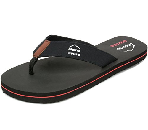 Alpine Swiss Mens Flip Flops Beach Sandals EVA Sole Comfort Thongs Black 11 M US