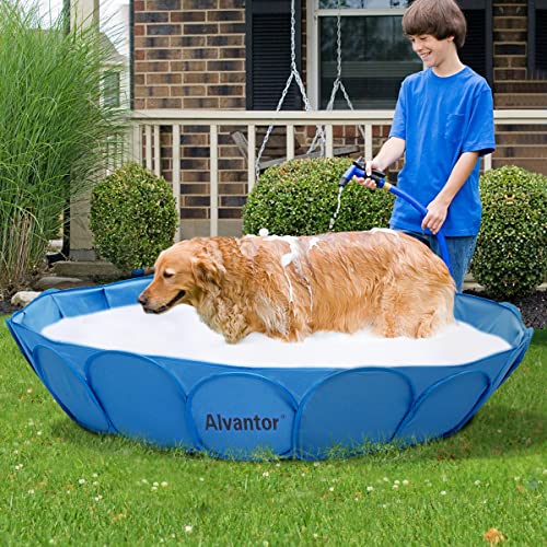 Alvantor Pet Swimming Pool Dog Bathing Tub Kiddie Pools Cat Puppy Shower Spa Foldable Portable Indoor Outdoor Pond Ball Pit 63"x12" Patent Pending