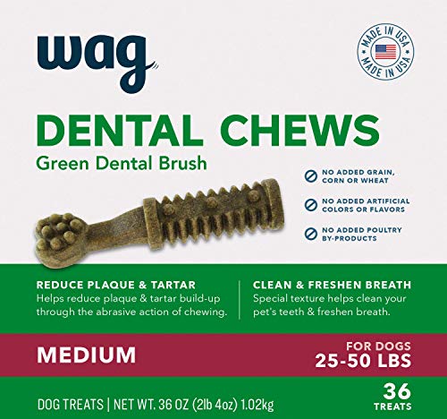 Amazon Brand - Wag Dental Dog Treats to Help Clean Teeth & Freshen Breath - Medium