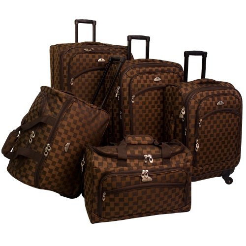 American Flyer Luggage Madrid 5 Piece Spinner Set, telescoping handle, Brown, One Size